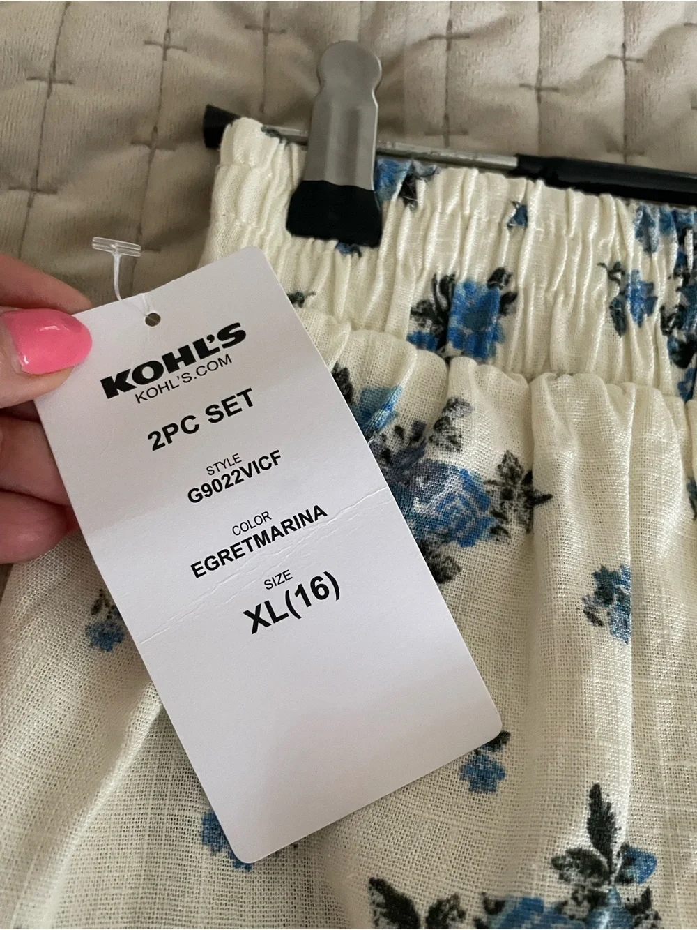 Kohl's Cream Two-Piece Set with Blue Floral Print
